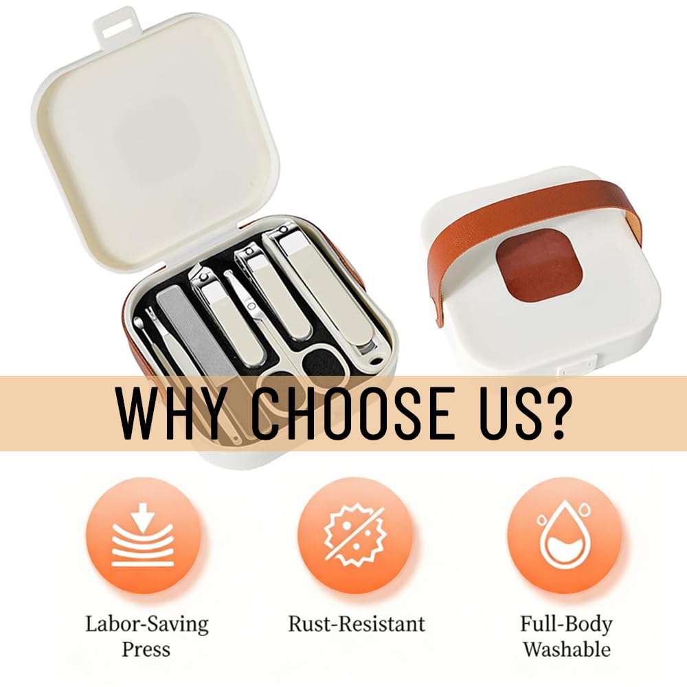 2 Pack Nail Clippers and Beauty Tool Portable Set,Stainless Steel Cuticle Nail Care Grooming Kit for Home, Travel, Salon,Office，1 Box of 7 Pieces（Beige & Brown）