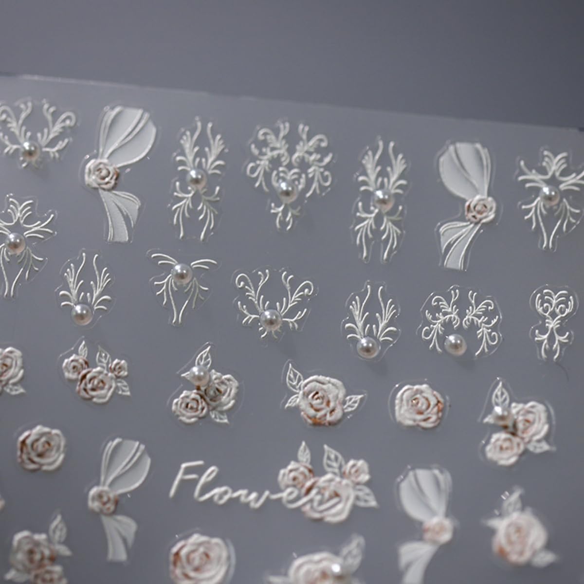 White Flower Nail Sticker 5D Embossed Pearl Flower Nail Art Sticker Self Adhesive Nail Decals Self Adhesive Summer Floral Nail Art for Women Manicure Supplies Nails Art Decorations