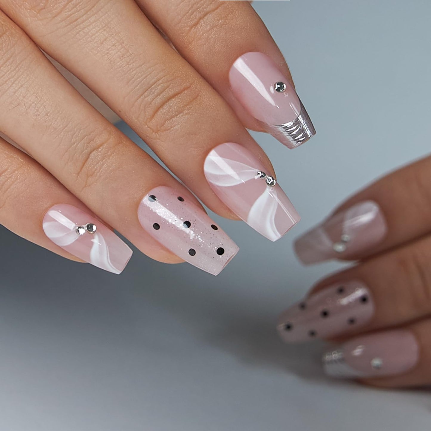 CurvLife Press on Nails Short Square Acrylic Fake Nails with Apricot Design Full Cover False Nails Glossy Nude Glue on Nails Artificial Stick on Nails for Women (Leopard and Flower French)