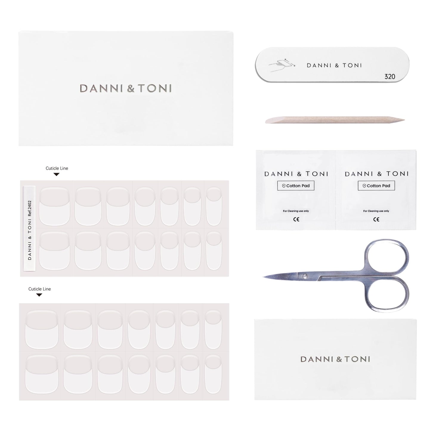DANNI & TONI Semi Cured Gel Nail Strips Classic French (Crystal Frost) Sheer French Gel Nail Stickers with White Tips Glossy Nail Polish Wraps 28 Stickers
