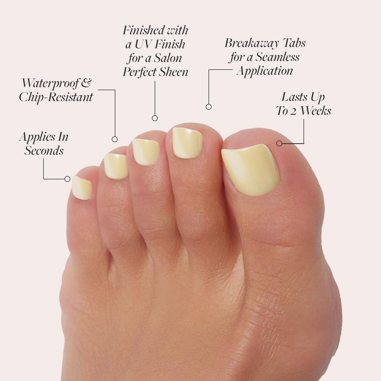 Glamnetic Press On Toenails - Yellow Pop | Pastel Yellow Fake Toe Nails with a Glazed Finish | 16 Sizes - 32 Toe Nail Kit with Glue