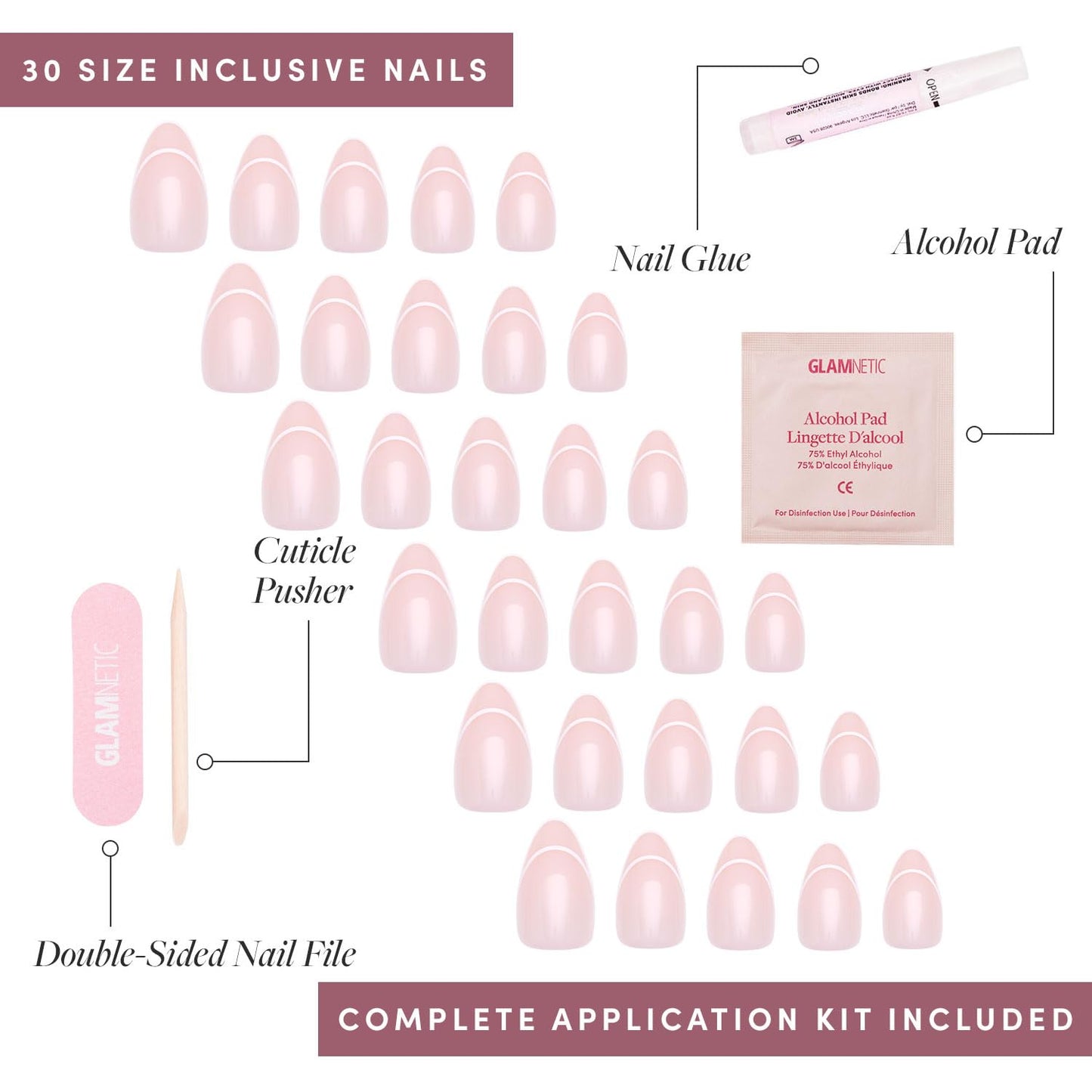 Glamnetic Press-On Nails Bundle - Heavenly & Caviar | Nude Trendy French Tip Short Almond Fake Nails | Short Almond Black French Tip False Nails | Reusable, Salon-Quality Nail Kits