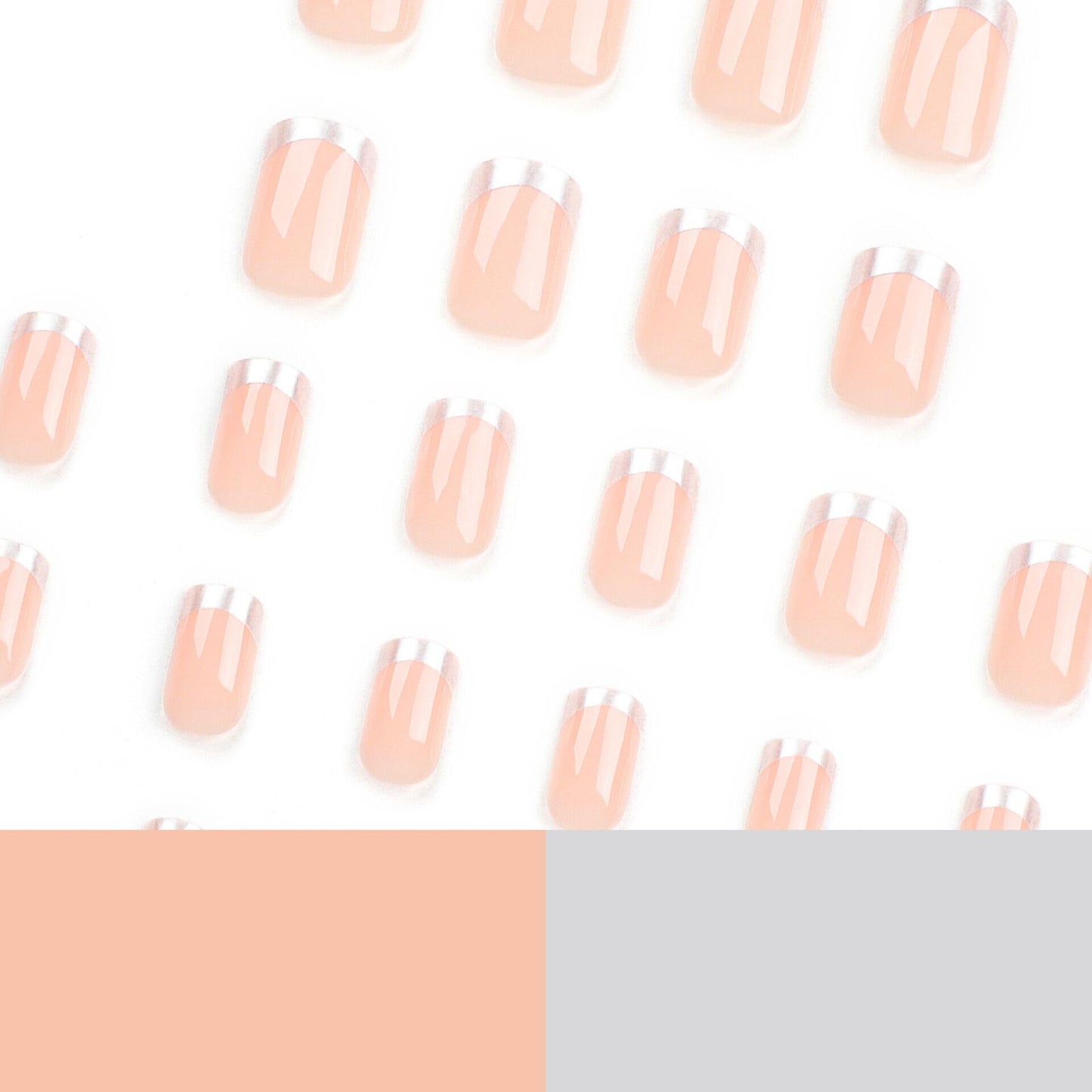 CTTHNBD Press on Nails Square - Short Fake Nails with Silver French Design - Nude False Nails Glossy Stick on - for Women 24 Pcs