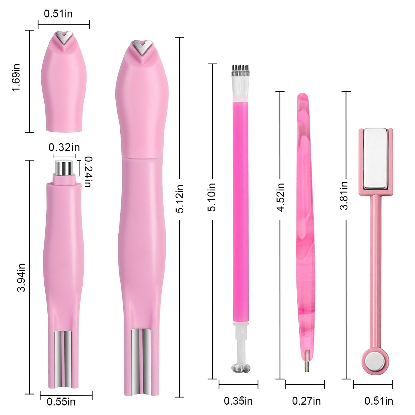 YECIRALA 4 Pcs Pink Nail Art Cat Eye Magnets For Nails, 3 In 1 Heart Nail Magnet Pen And 3 Unique Versatile Cateye Magnet Tool For Nail Art, Heart, Lines & Flower Effect Gel Nail Polish Magnet