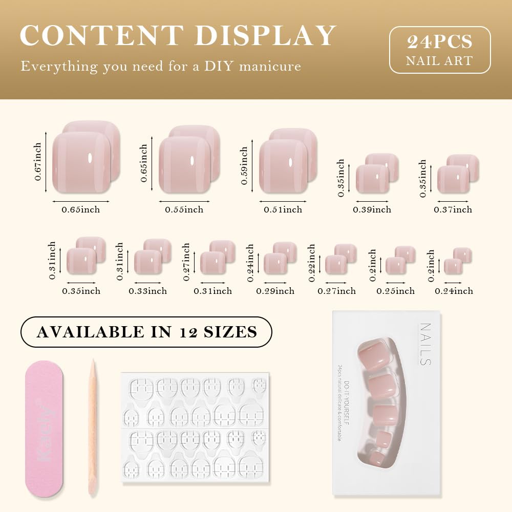evpct Nude Press on Toenails Short Square No Glue, Spring Summer Nude Fake Stick Press on Toe Nails for Women, Soft Stick on Toenail Set with Kit, Perfectly Fit Full Cover Reusable Fake Toenails 32Pcs