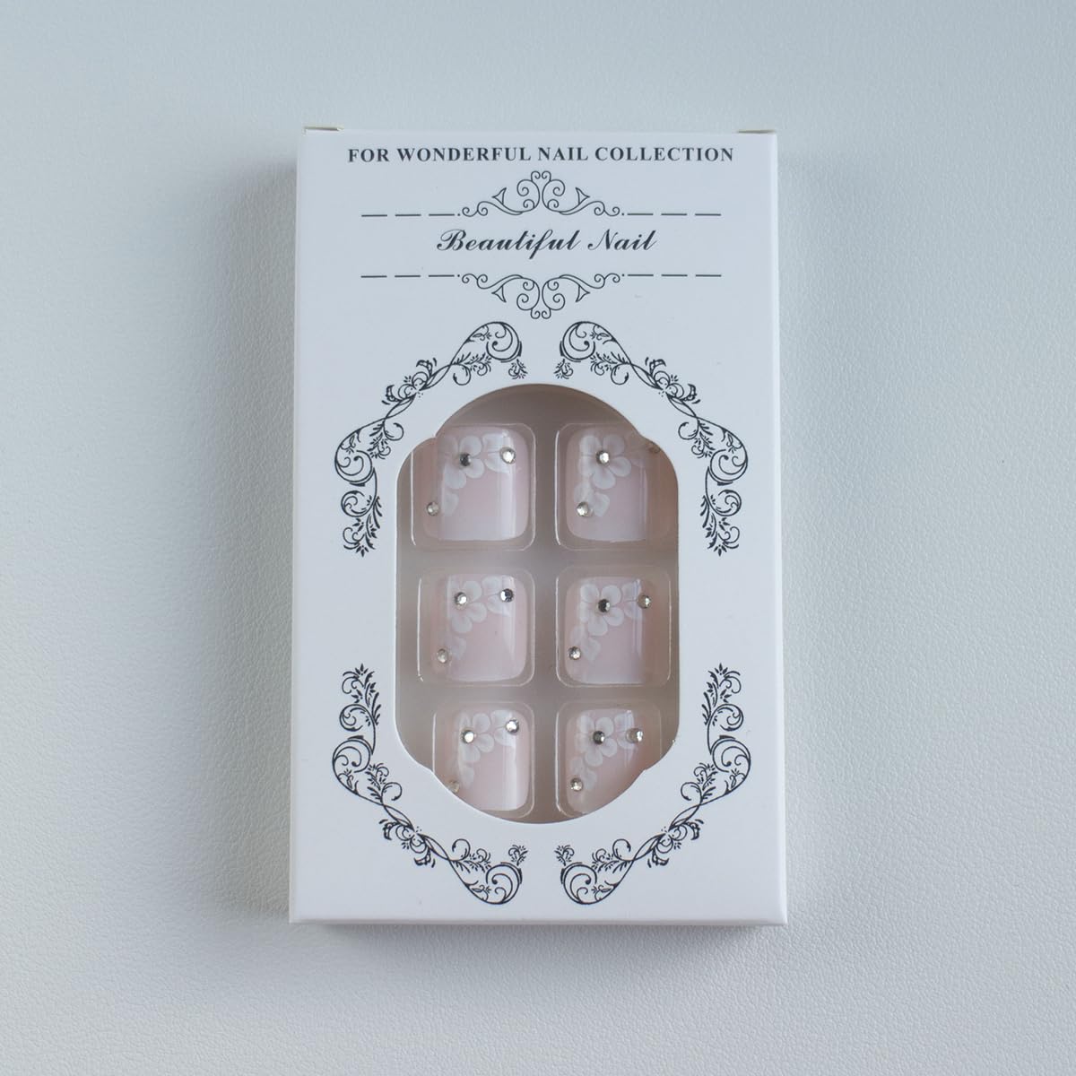 yefiuo Press on Toenails White French Toe Press on Nails Tips Kit Fake Toe Nails Press ons False Toenails 3D Flower Rhinestones Acrylic Glue on Nails Stick on Nails for Women Nail Supplies 24Pcs