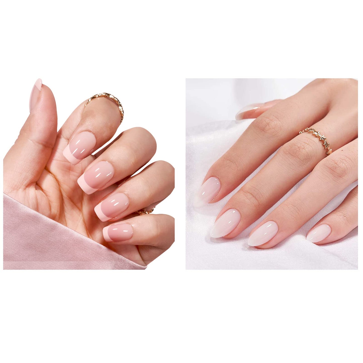 Press On Nails Short - Made by Soft Gel Light Weight & Fit Perfectly, BTArtbox Netural French Nails and White Fake Nail with Nail Glue, Stick On Nails in 15 Sizes - French Girl & Cream Puff