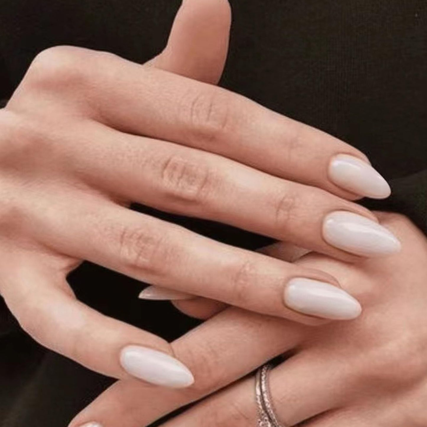 DANMANR Almond Press on French Nails French False Nails Full Cover Acrylic Medium Fake Nails for Women and Girls 24PCS (Color 4)