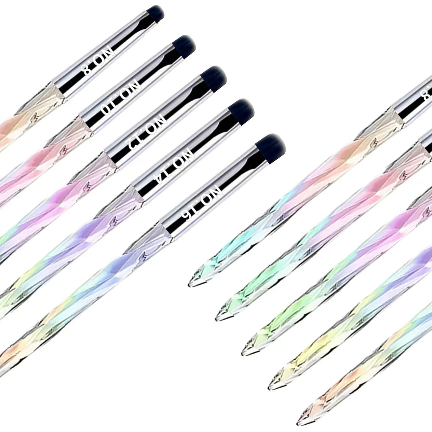 5Pcs Nail French Tip Brush Set, Gel Nail Brushes with Iridescent Gradient Handle, Professional French Manicure Brushes for Gel Polish Petal Texture & Nail Edge Detailing Salon DIY