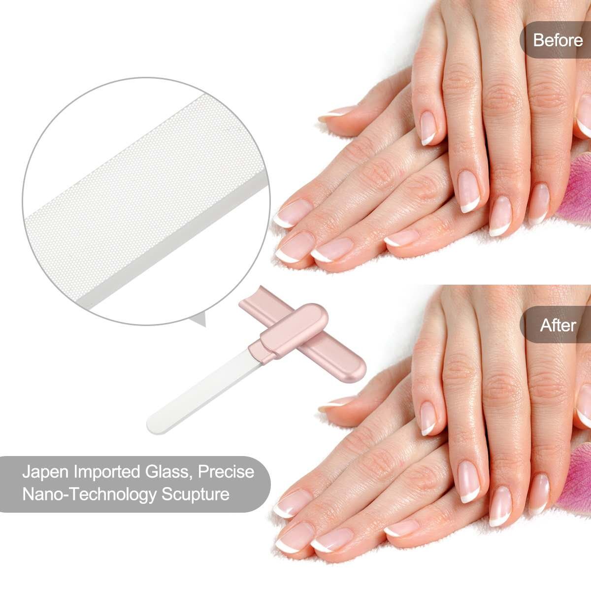 MiDenso Premium Glass Nail File with Case, Crystal Diamond Salon Best Beauty Nail Buffer for Natural and Acrylic Nails for Woman and Man, Wine Red