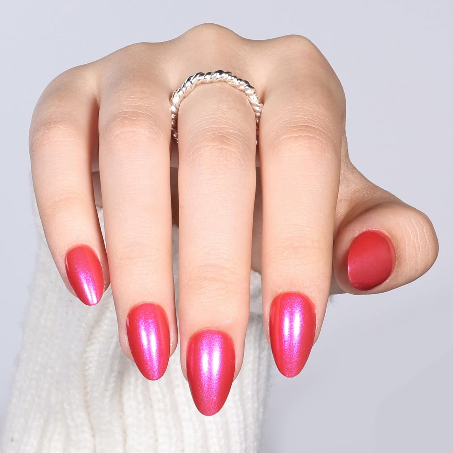 Leefrei Red Press on Nails - Short Almond Glossy Shimmer Velvet Red Fake Nails, Soft Gel Reusable Nails Press ons for Women, 32 pcs in 16 Sizes False Nails Kit with Glue, Velvet Flame