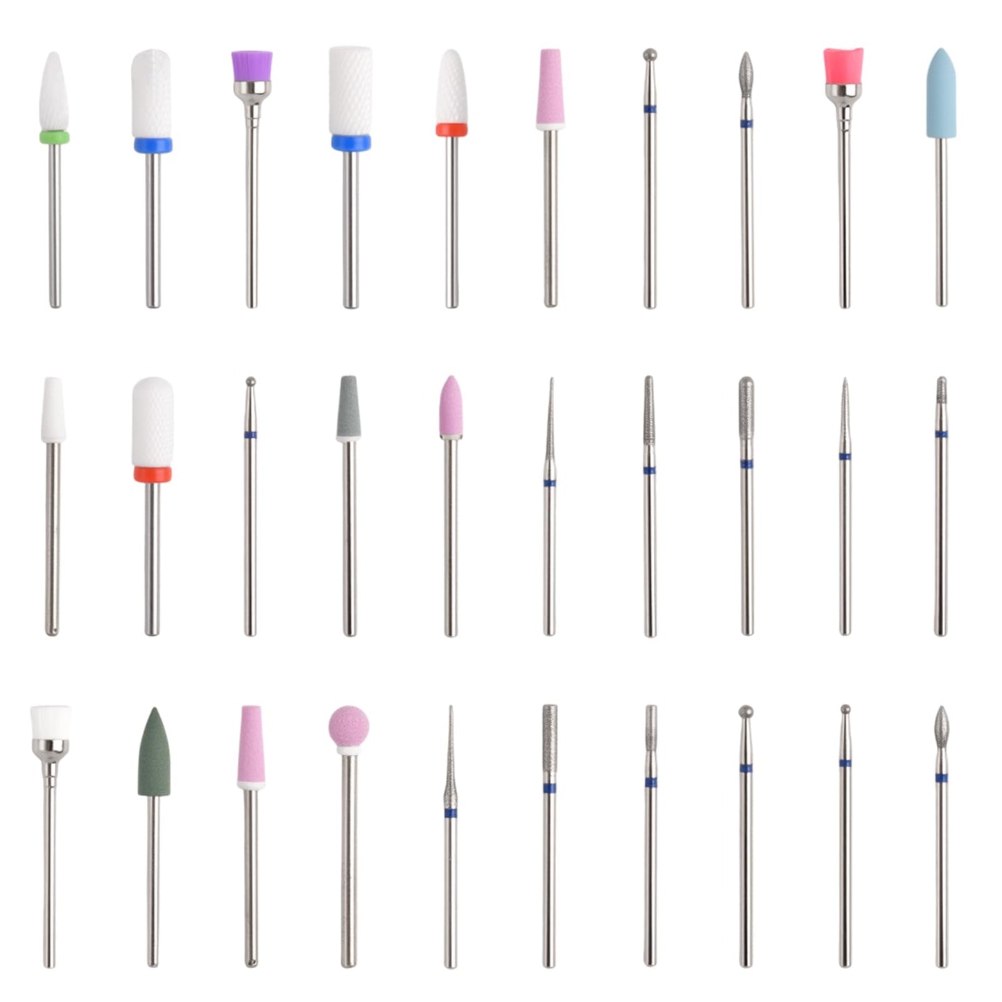 SPEEDWOX 30pcs Nail Drill Bits Set Professional Ceramic Safety Bits Carbide Remover Bits 3/32 Inch Ceramic Nail Drill Bits For Acrylic Gel Dip Powder, Nail Manicure Pedicure, Salon Home