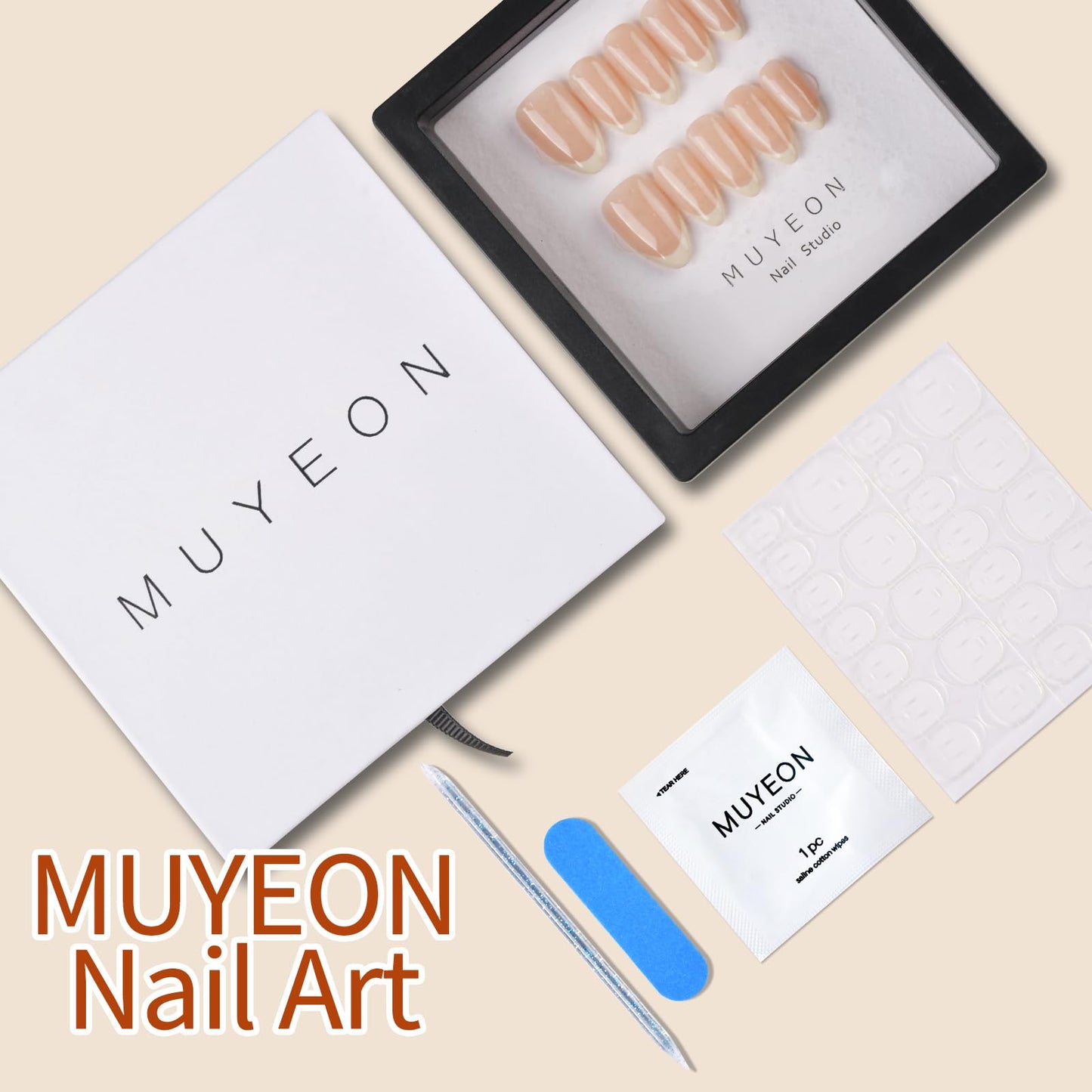 Handmade Press on Nails,French Tip Short Almond Press on Nails,Fake Nails, Reusable Semi-Transparent Nails Handcraft by Nails Artist,10pcs Acrylic Nail Kit with Glue(Size M)