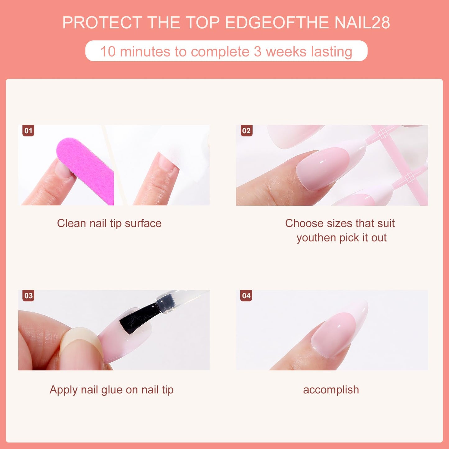Jellyqueen White French Tips 150 Pcs Pink Medium Almond Press On Nails Fake Nails，Soft Gel Nail False Nails Art DIY 15 Sizes Gifts For Women(A18-02-09)