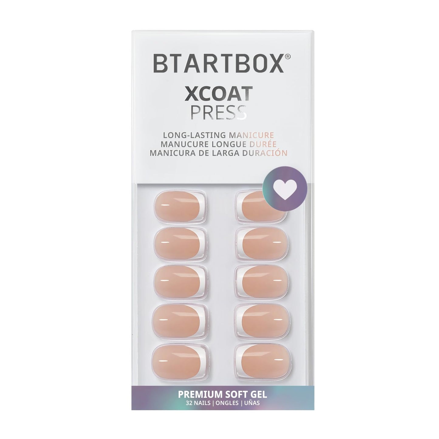 BTArtbox French Tip Press on Nails - Gel Press on Nails Short, No Fade Out Fake Nails with Nail Glue, Seamless Fit Glue on Nails in 16 Sizes Nail Kit for Wedding, Classic White