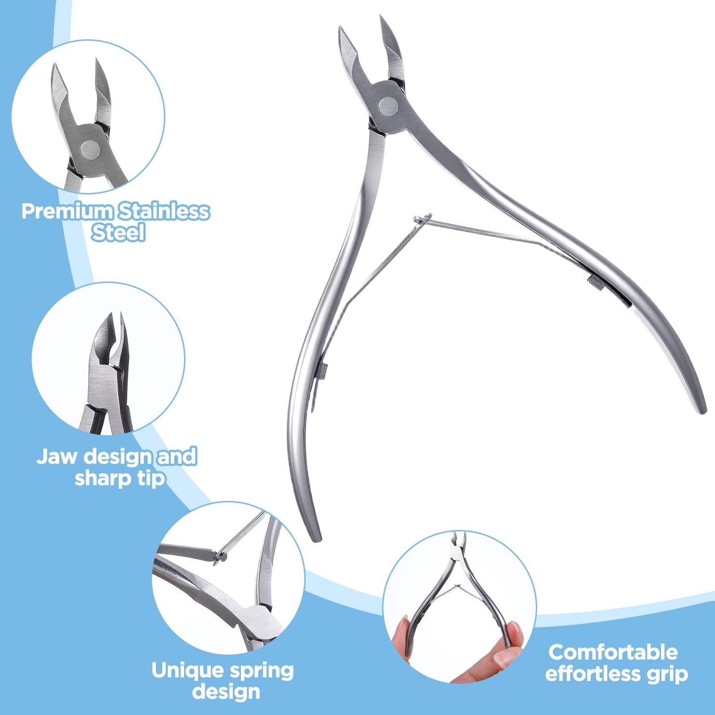 YBEATY 12 Packs Professional Cuticle Trimmer Nippers Stainless Steel Nail Cutter with Pointed Sharp Blades Double Spring Dead Skin Clipper Scissor Pedicure Manicure Tool for Fingernails Toenails Care