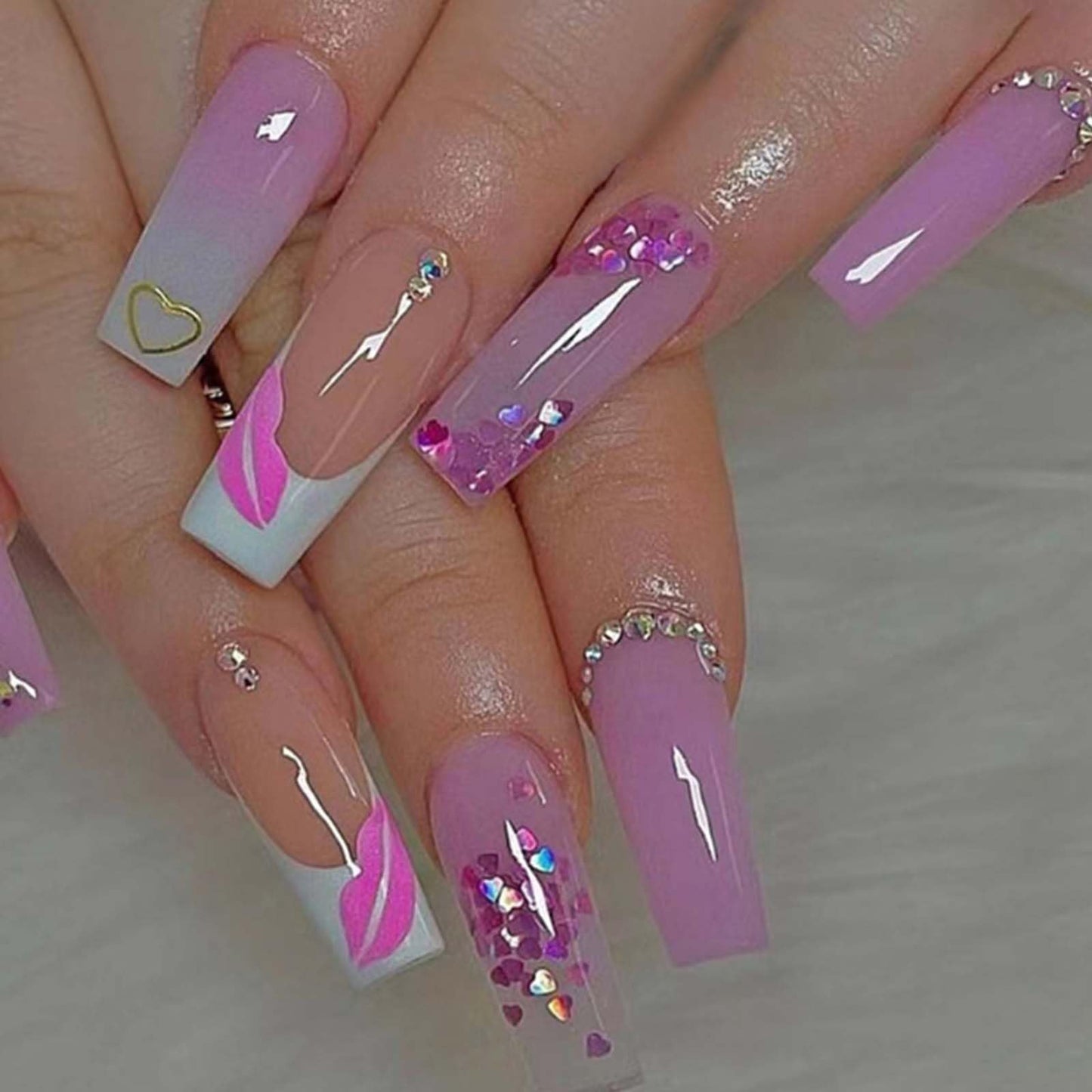 Gifiky Long Coffin False Nails French Press on Nails Gradient Nails Tips Acrylic Cute Swirl Fake Nails for Women and Girls 24Pcs