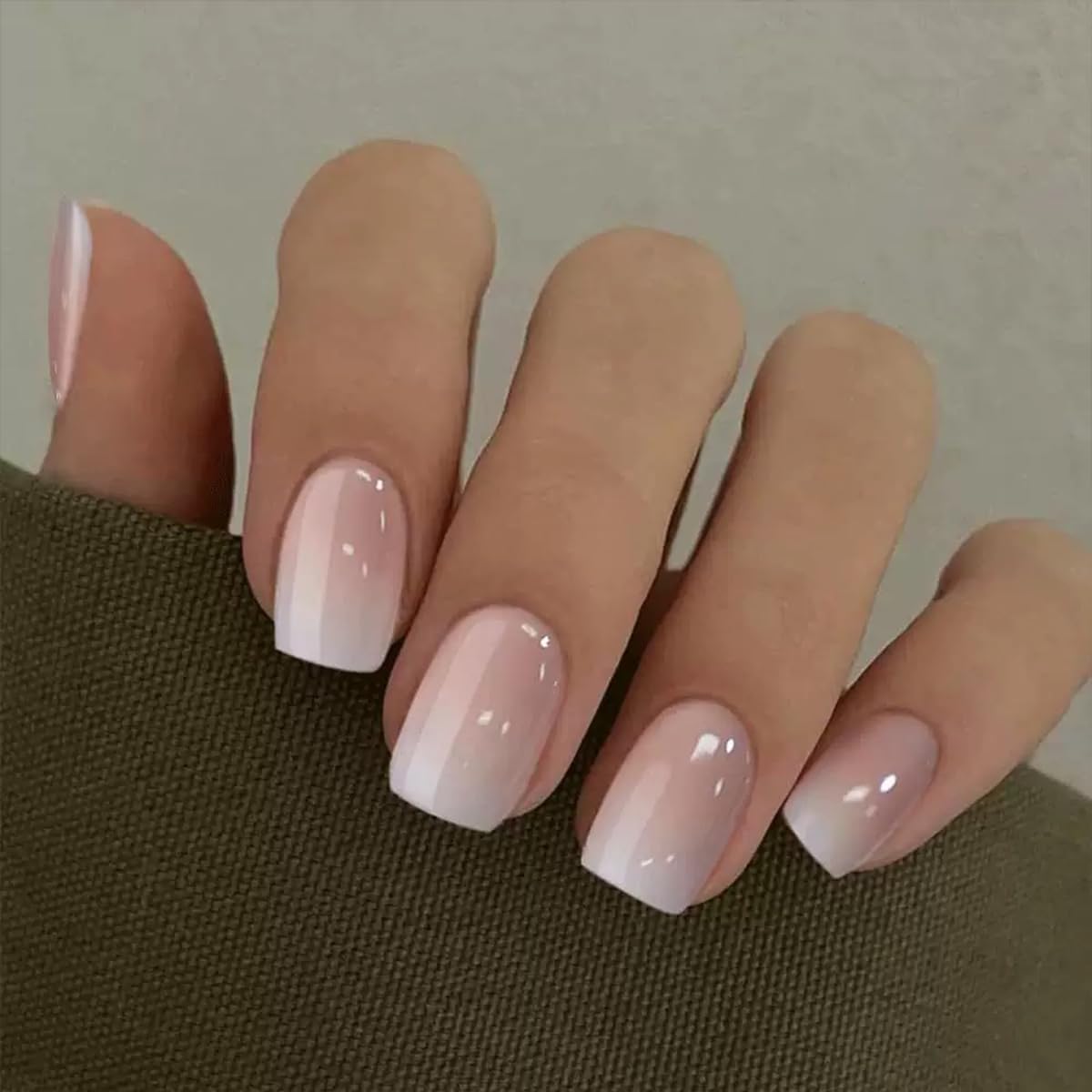 6 Packs (144 Pcs) Press on Nails Short Square Fake Nails Nude False Nails with Designs Ombre White French Tip Pink Brown Glue on Nails Full Cover Glossy Acrylic Stick on Nail for Women Manicure