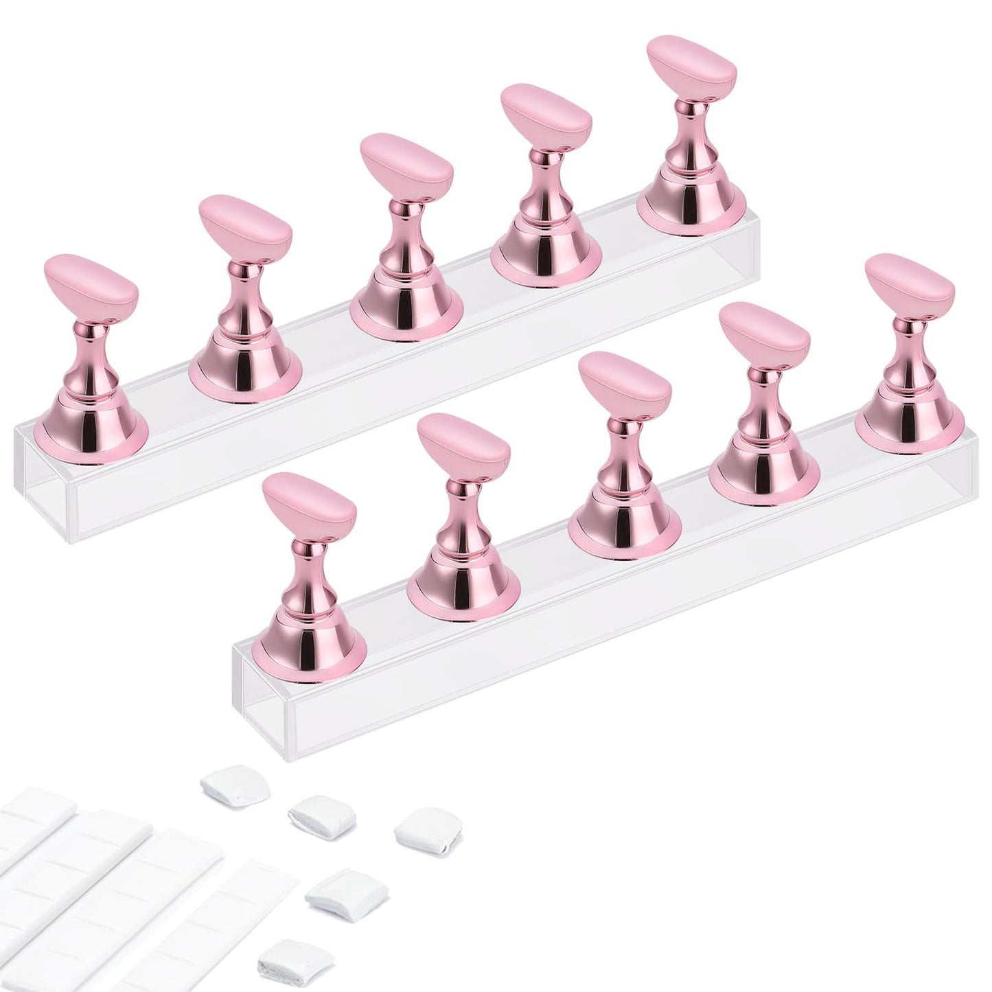 Etercycle Acrylic Nail Display Stand DIY Nail Crystal Holder Magnetic Practice Stands with Reusable Adhesive Putty Clay for False Nail Tip Manicure Tool (Pink)