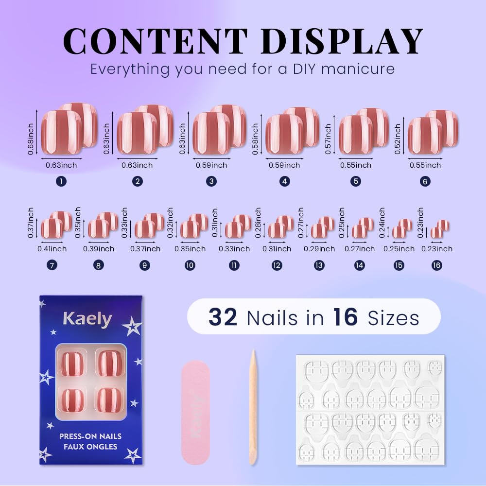 evpct Brown Glazed Press on Toenails Square for Women Gift, Glossy Square Fake Stick Press on Toe Nails, Soft Stick on Toenail Set with Kit, Lightweight Perfectly Fit Full Cover Fake Toenails 32Pcs