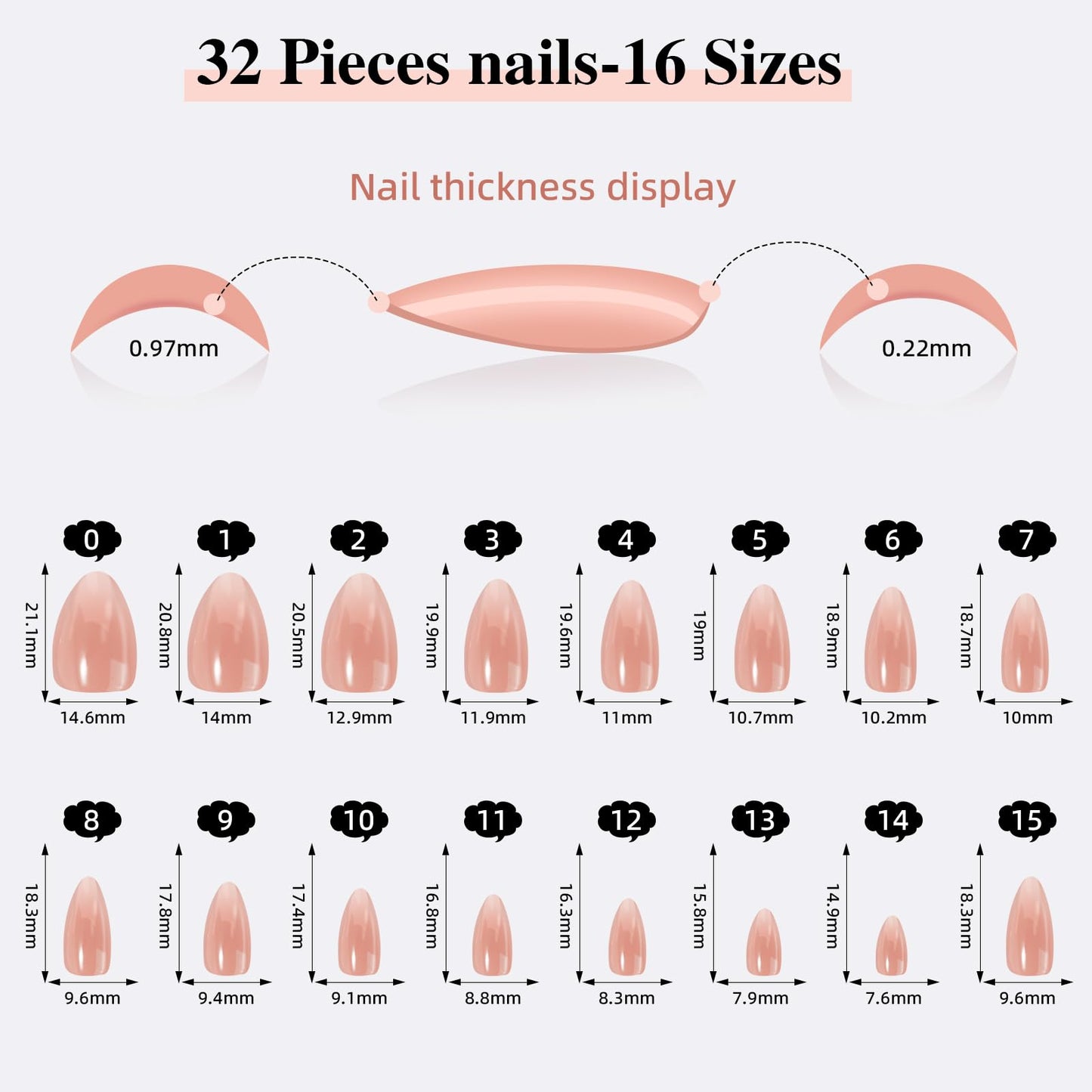 Sifvoo Black French Tip Press On Nails Short Almond, Glossy Reusable Press On Nails for Women, 32 Count 16 Sizes Nail Kit with Glue (SV-02)