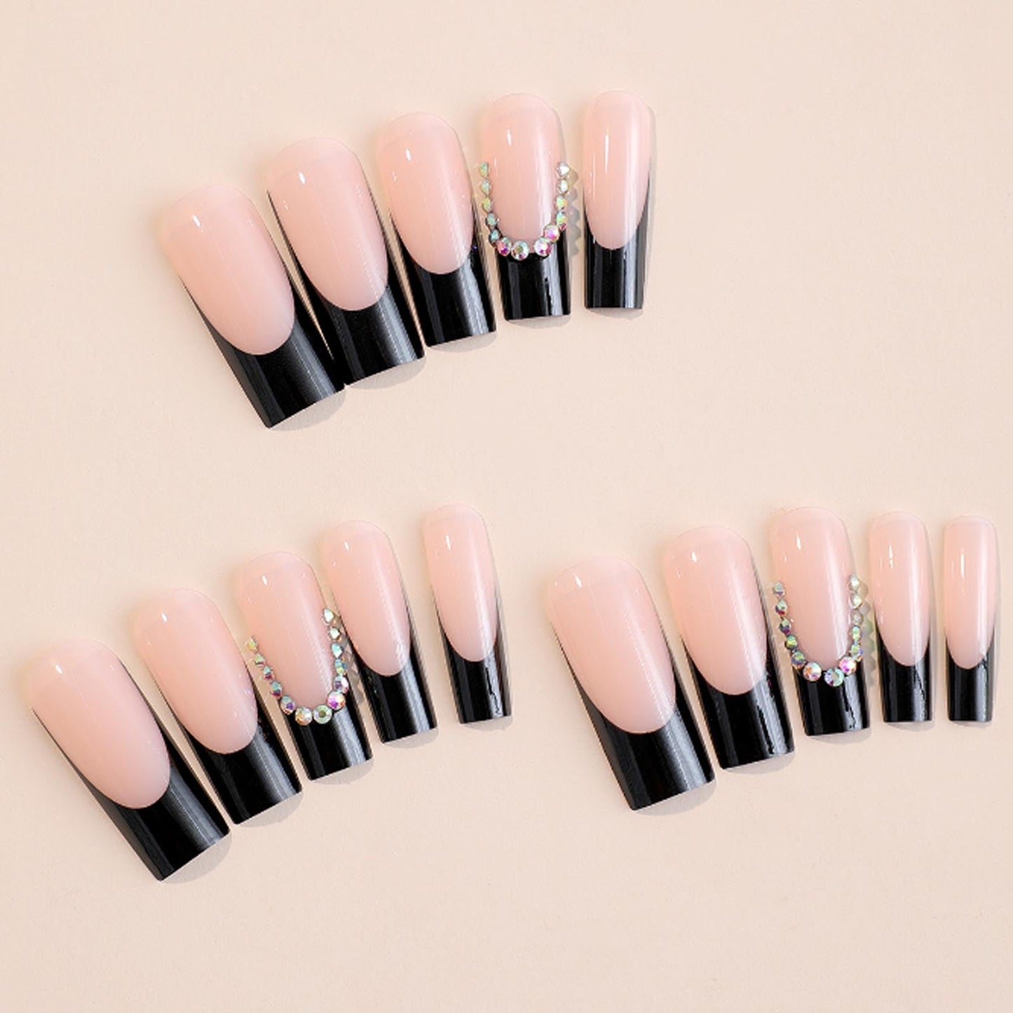 DANMANR Square Fake French Nails False Long Nails Full Cover Acrylic Long Fake Nails for Women and Girls 24PCS (Color 9)