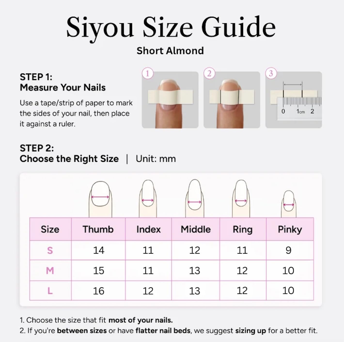 SIYOU Beauty | Aurora Blush Ombre | Pink and White Ombre Short Almond Press On Nails for Women (Large) - Reusable, Salon-Quality Fake Nails (10pc)