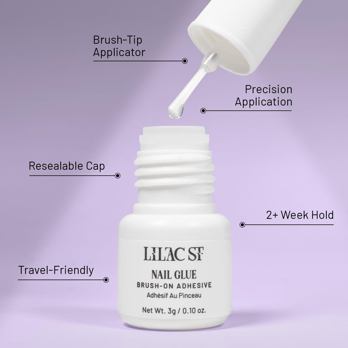Lilac St - Press On Nails, Seeing Stars (30 Nails, 15 Sizes) - Medium, Almond, Glossy, Opaque - Brush-On Nail Glue, Nail File, Cuticle Stick, Prep Pad - Reusable - Cruelty Free, Vegan, Women Founded