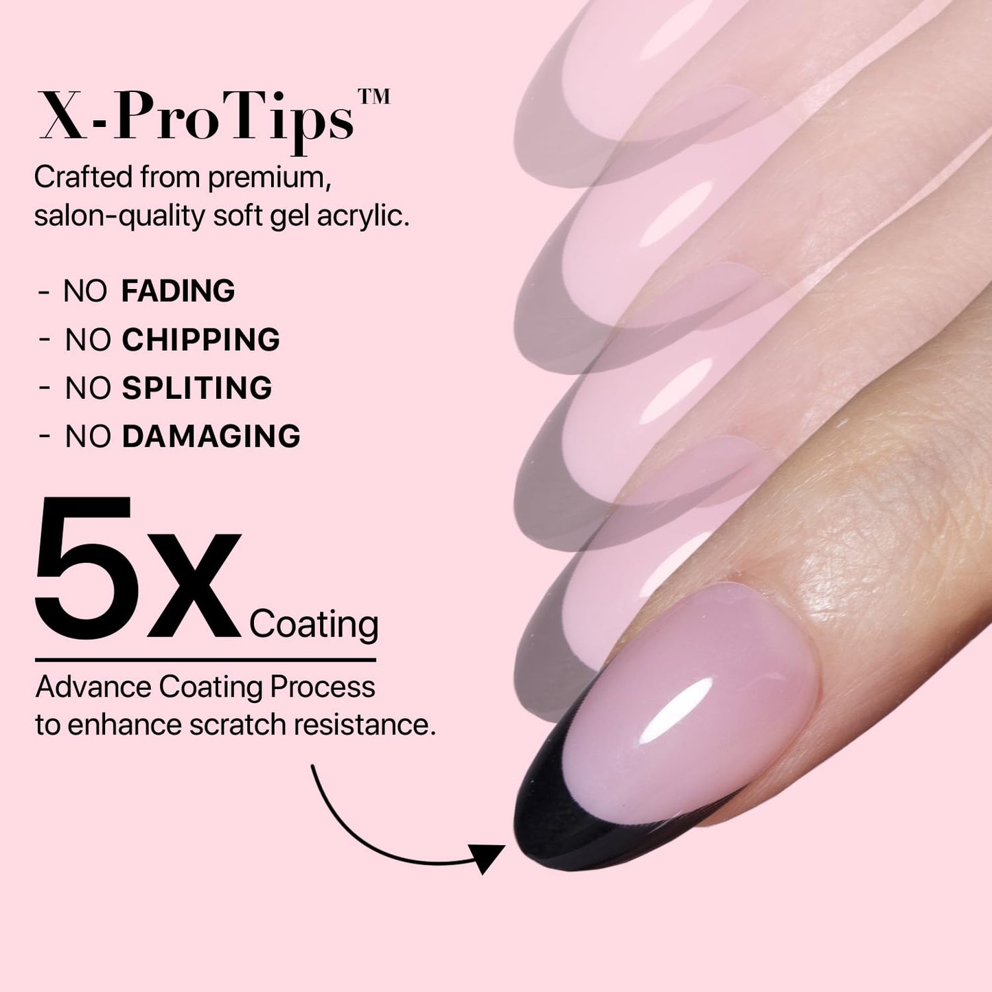 SXC Cosmetics French Tip Press On Nails – Black Series, Short Almond, X-Pro Tips Starter Kit | 160PCS, 16 Sizes, 5 Styles, Beginner-Friendly