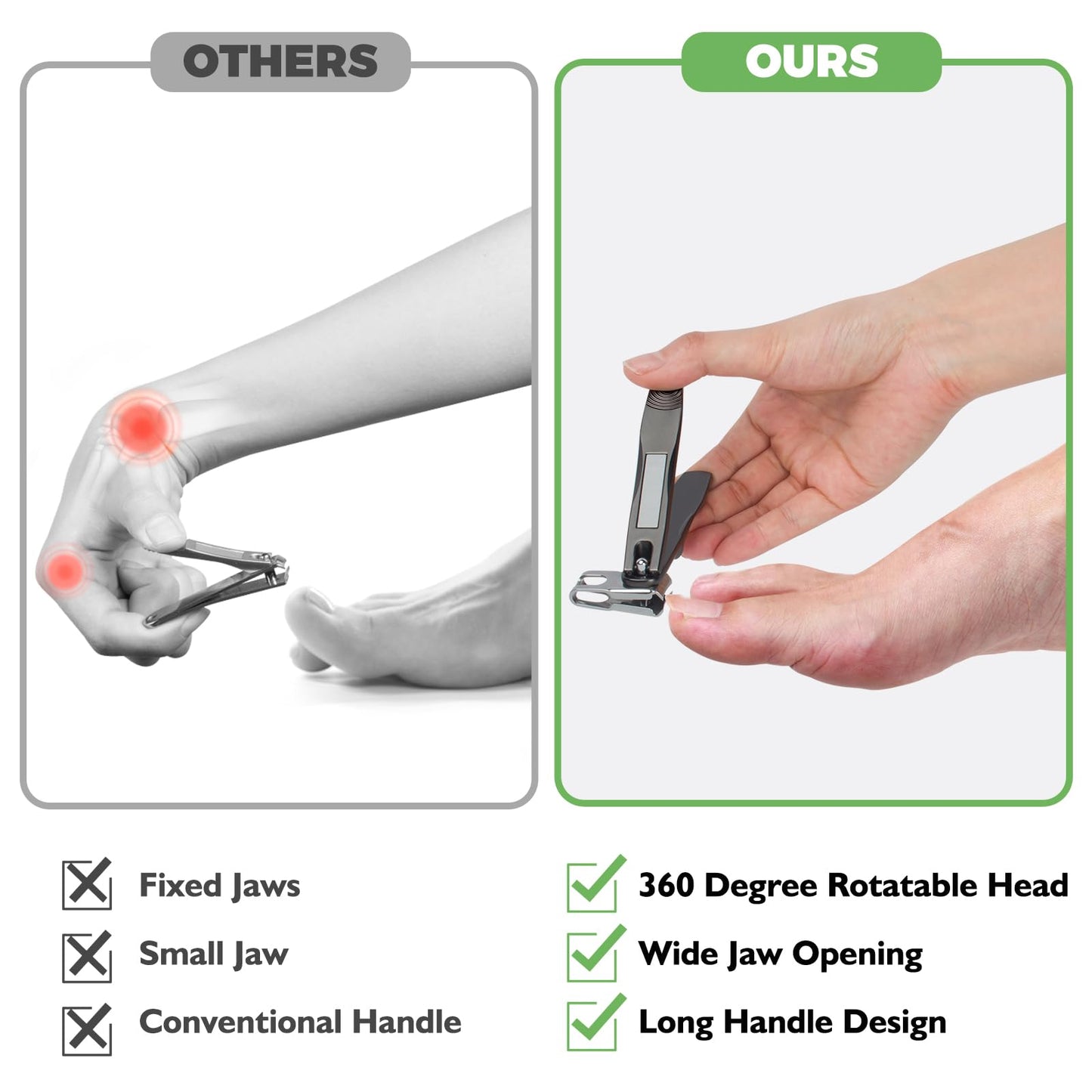 Toenail Clippers for Seniors Thick Toenails, Angled Head Large Toe Nail Clippers for Thick Nails for Men, Heavy Duty Ingrown Toenail Clippers with Wide Jaw, 360° Rotating Nail Clipper with Long Hande