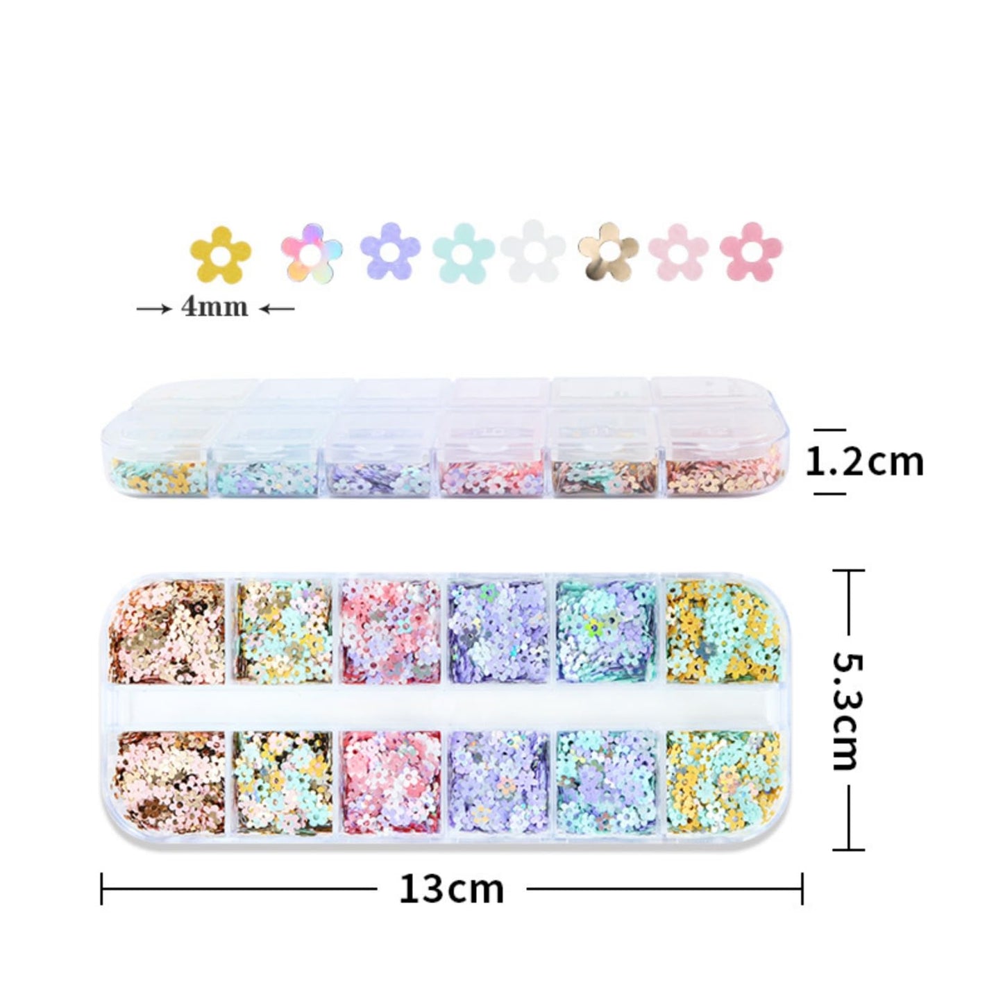 1 Box 6 Color Holographic Flower Nail Glitter Small Floral Nail Sequins 3D Pink Gold Nail Flakes Spring Glitter Flakes Shiny Nail Sequins Glitter for Women Manicure Art 12 Grids