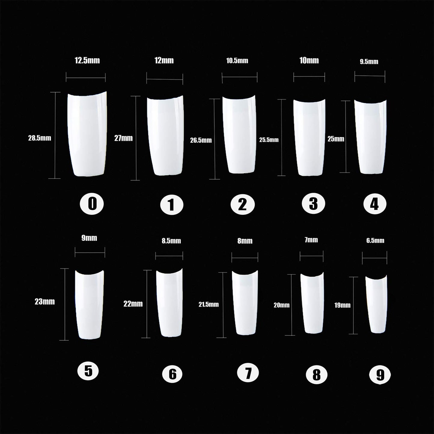 French Acrylic False Nail Tips, 500PCS Fake Nail Shape Artificial False Nails Tips 10 Sizes with Case for Nail Art Salons and Home DIY (White)