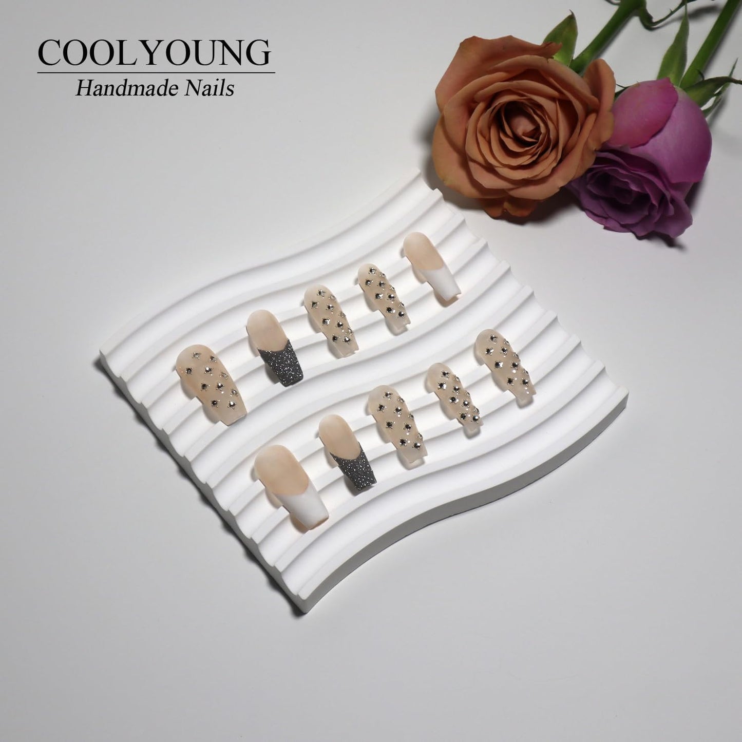 Homemade Press On Nails Coffin Nails Press Ons French Tip Press On Nails Acrylic Press On Nails Medium Length Press On Nails Birthday Gifts For Women COOLYOUNG Nails, 10 PCS, Size S
