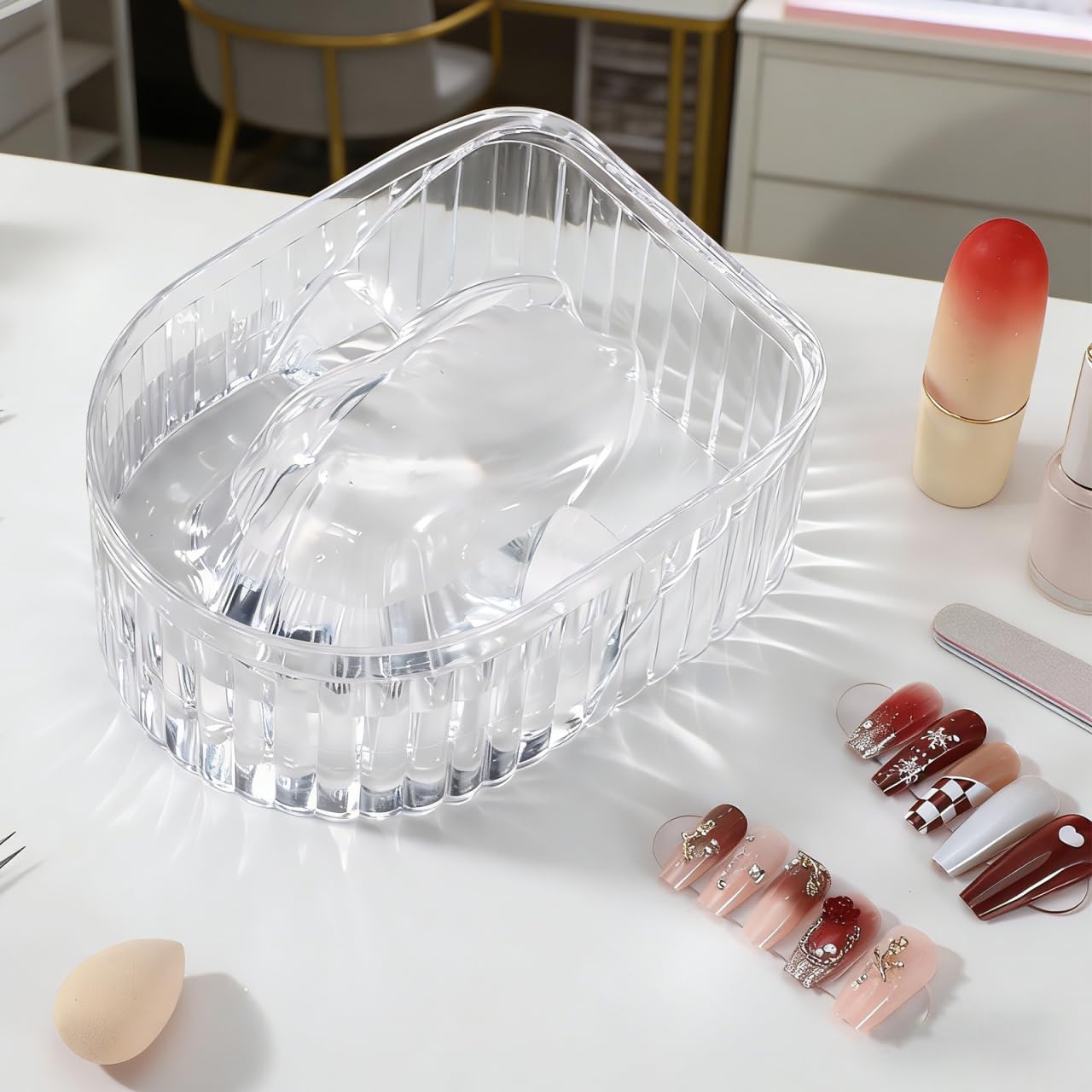 FOMIYES Nail Soaking Bowl: Acrylic Manicure Tray for Softening Cuticles & Removing, Stylish Design for Home Salon Use for Home Nail Salon Supplies Polishing Remover Treatment