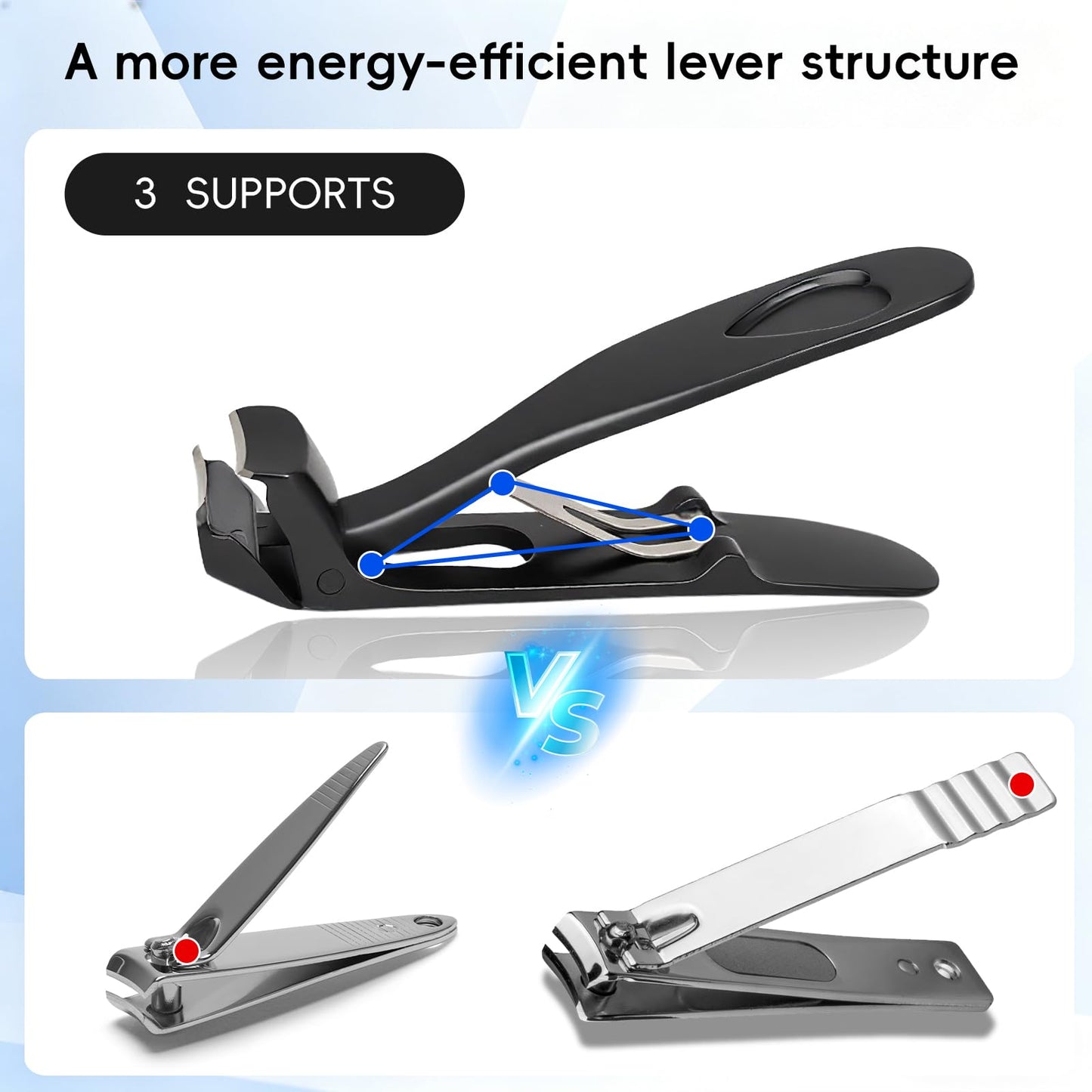 Seektik Angled Head Toe Nail Clippers for Seniors for Thick Nails, Ultra Wide Jaw Opening Nail Clippers Set, Premium Finger Nails Clipper Set of 3-Piece with Catcher, for Men Women