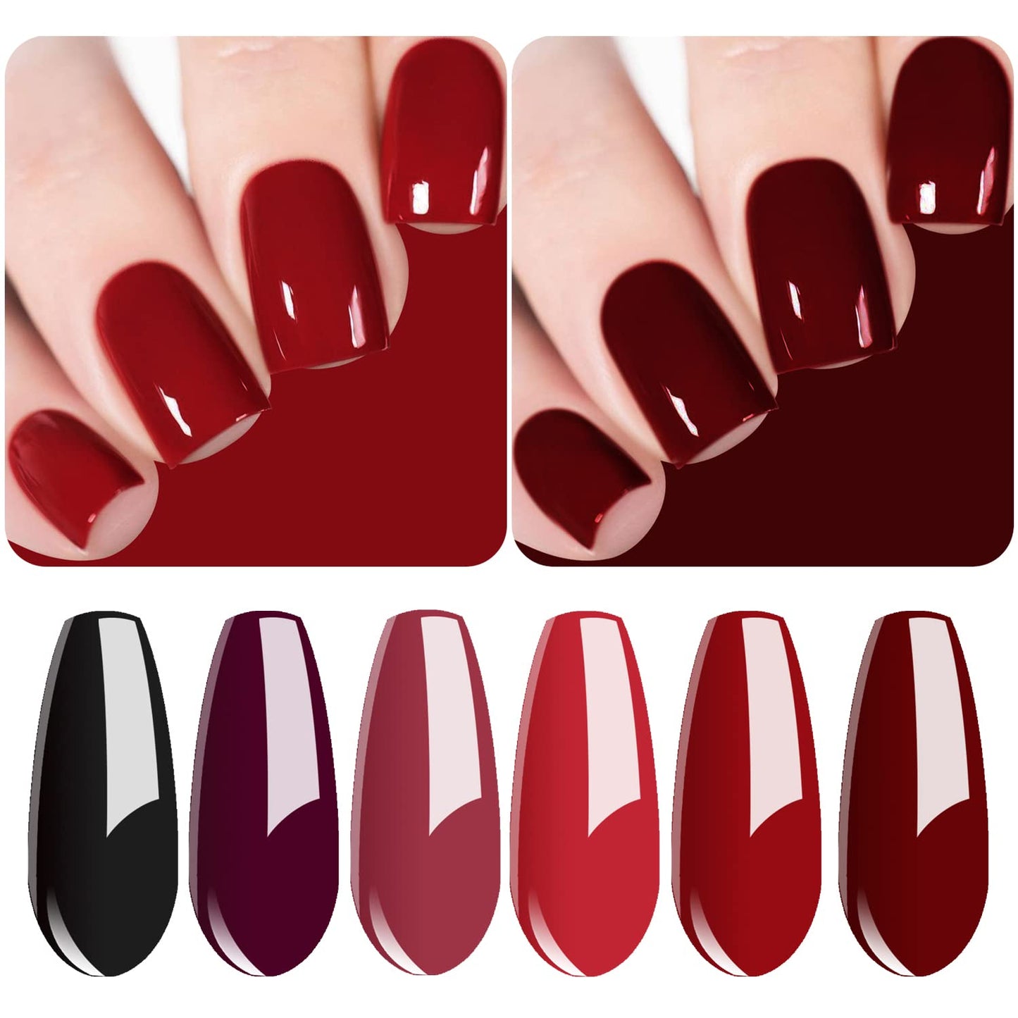 Vishine Classic Red Gel Nail Polish Set, Dark Red Burgundy Black Purple Gel Polish Kit Soak Off UV Nail Lamp LED Gel Nail Kits for Nail Art Design Home DIY Manicure Nail Salon Varnish 8ml