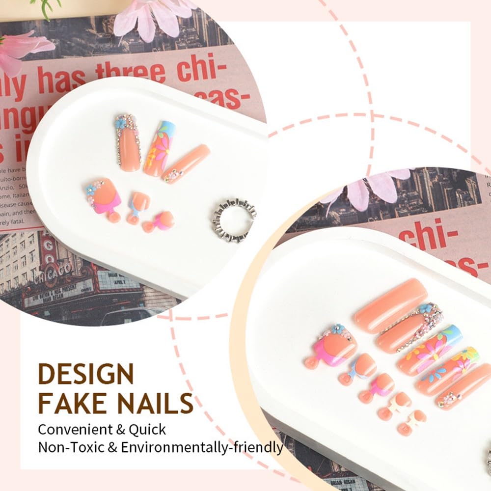 CTTHNBD Long Press on Nails Square & Press on Toenails Set, Colorful French Tip, Flower Fake Nails - Summer Press on Toenails - for Women 48 Pcs