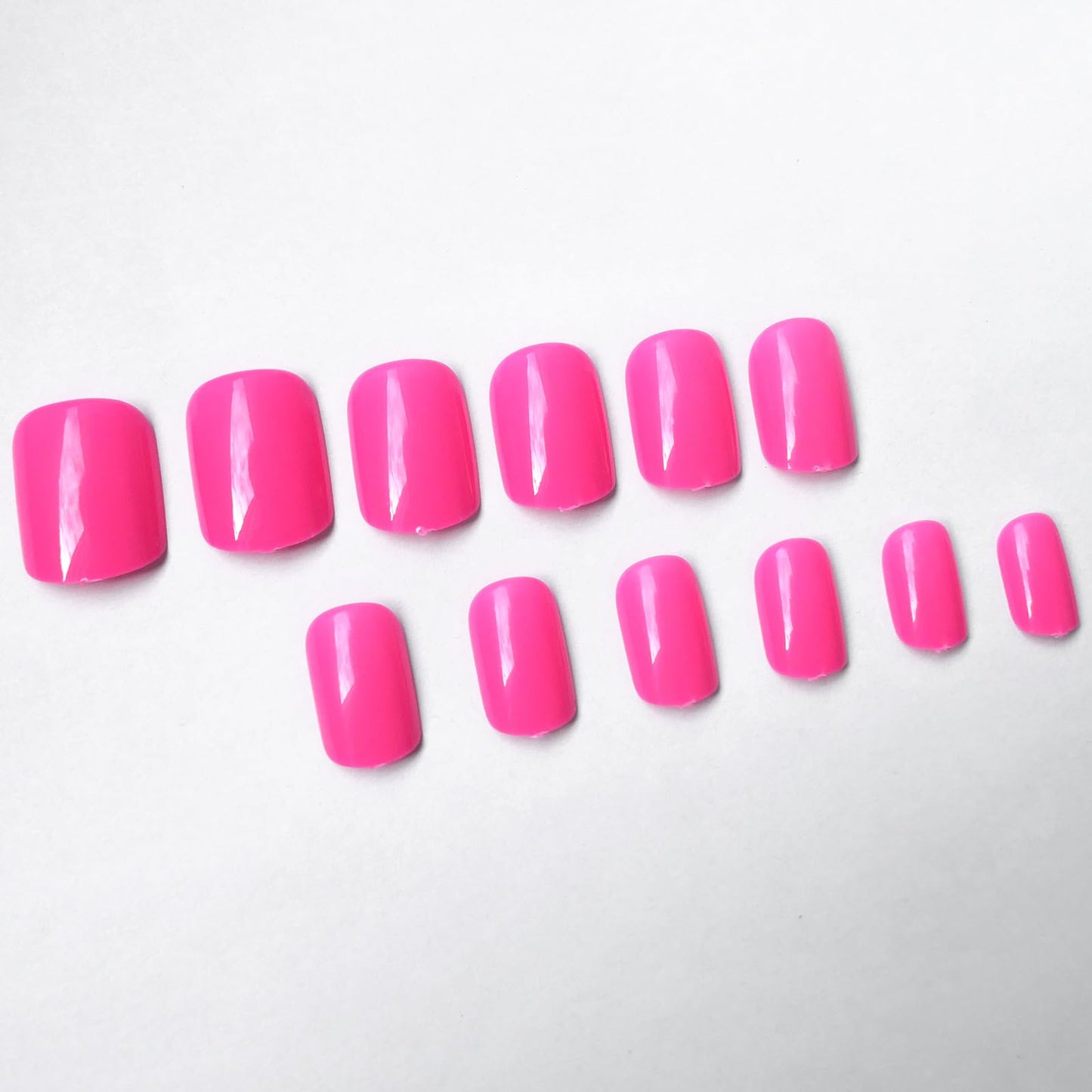 LuckForever Short Press on Nails 240pc Glossy Hot Pink Press on Nails Short Square Round Fake Nails Full Cover 10 Sheets Nail Adhesive Tabs,Small Wooden Sticks and Nail Files False Nails for Women