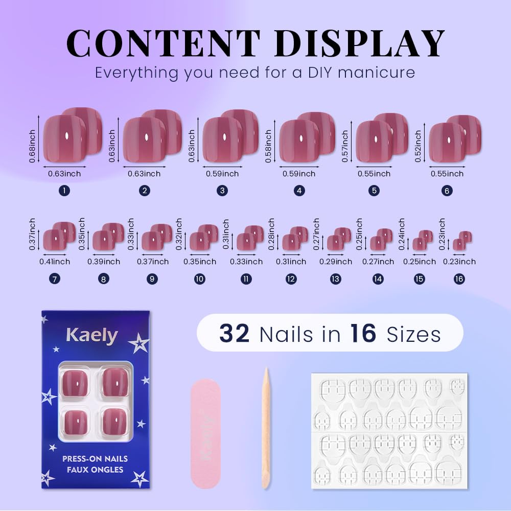 evpct Dusty Rose Press on Toenails Square for Women Gift, Pink Glossy Square Fake Stick Press on Toe Nails, Soft Stick on Toenail Set with Kit, Lightweight Perfectly Fit Full Cover Fake Toenails 32Pcs