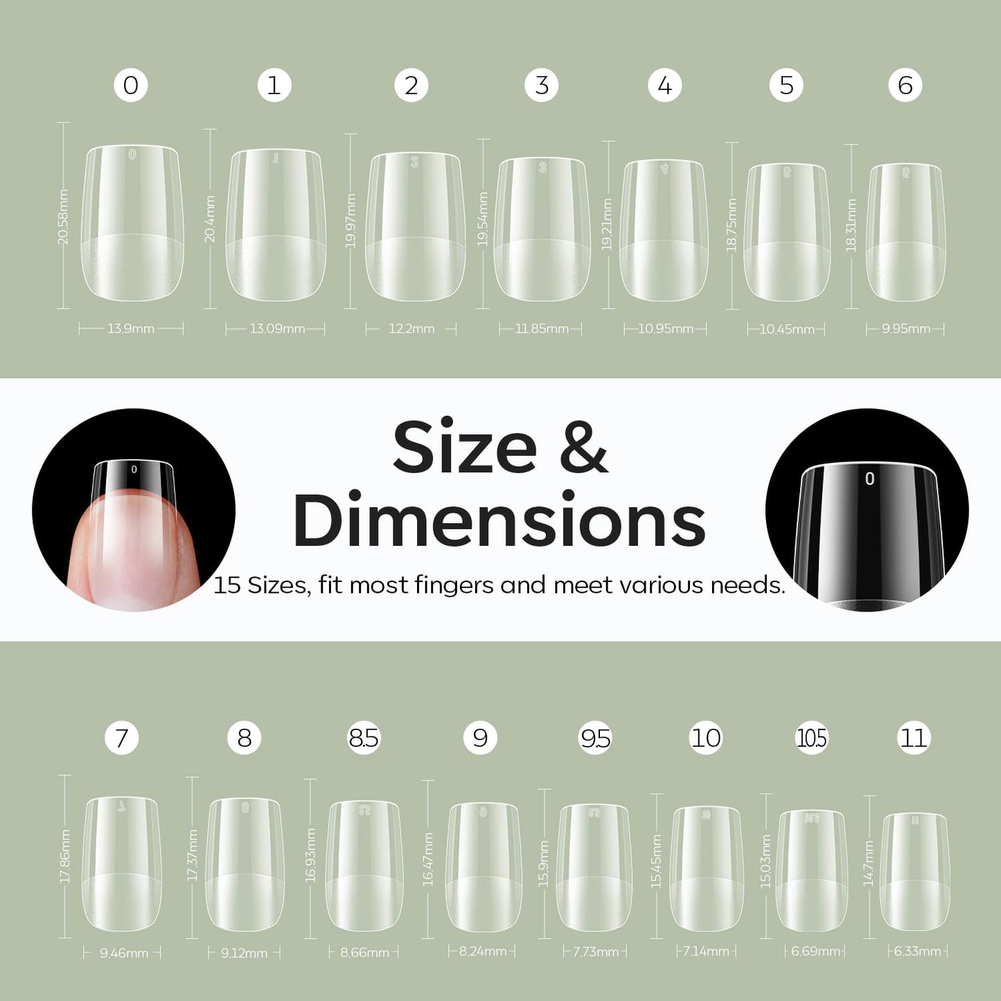 Modelones Short Square Nail Tips - 510Pcs Gel Fake Nail Tips Pre-shaped Half Matte Full Cover Clear Acrylic Gel Kit False Press on Nails for Extension DIY Salon 15Sizes