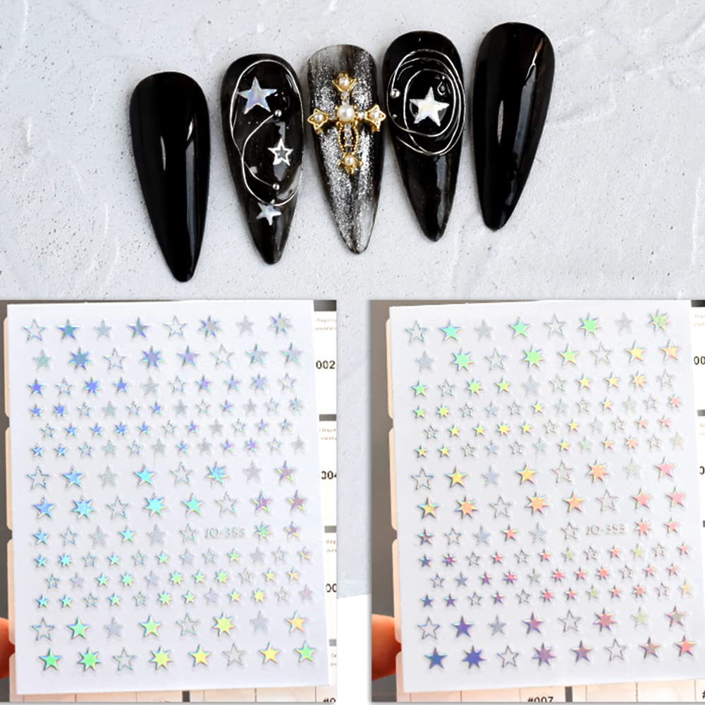 Dornail 6 Sheets Aurora Silver Star Moon Planet Nail Stickers 3D Holographic Laser Stars Nail Decals Self Adhesive Nail Art Stickers DIY Nail Design Nail Art Decoration