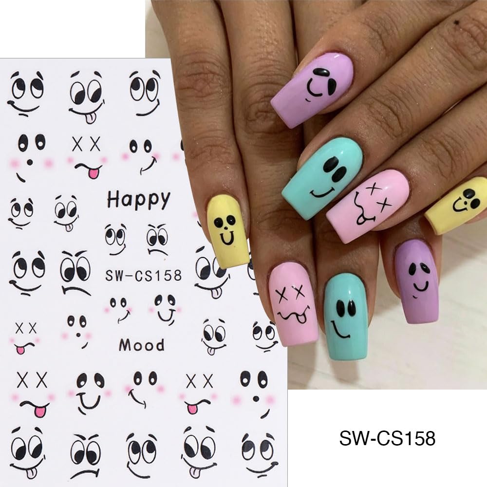 6Pcs Nail Art Stickers,Small Expressions Nail Stickers Self-Adhesive Cute Cartoon Emoticons Nail Decals Nail Supplies Ant Deisgns for Women Nails Decoration