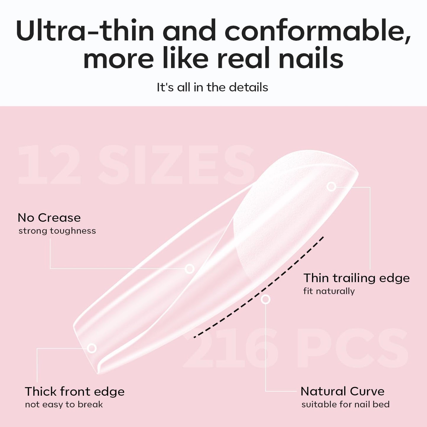 modelones X Nail Gel Kit Long Coffin, 9-in-One Nail Glue with Mini UV Light 216Pcs 12Sizes Pre-Etched Press ons Fake Acrylic Extension Kit DIY Salon Gift