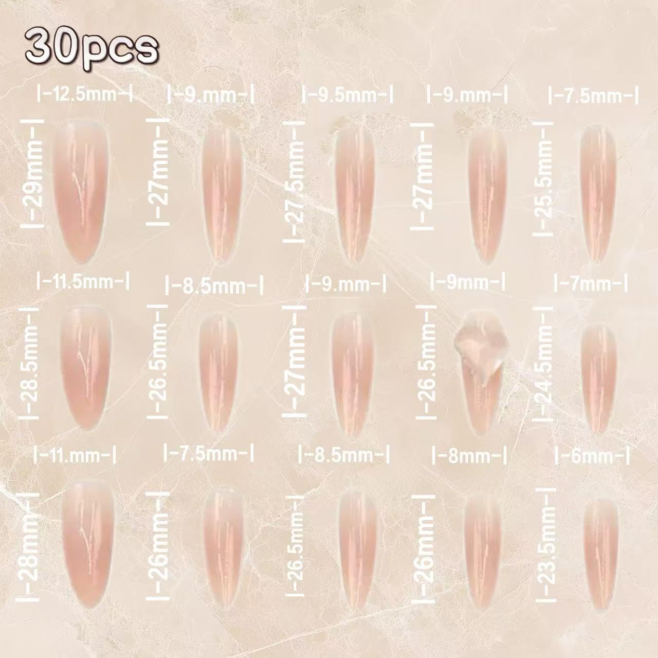 C.Z.Z.T.T.NAILS Press On Nails with 3d Heart Diamonds - Nude Pink Fake Nails,Long Almond-Shaped False Nails,Perfect Fake Nails for Women, 30pcs with Jelly Glue