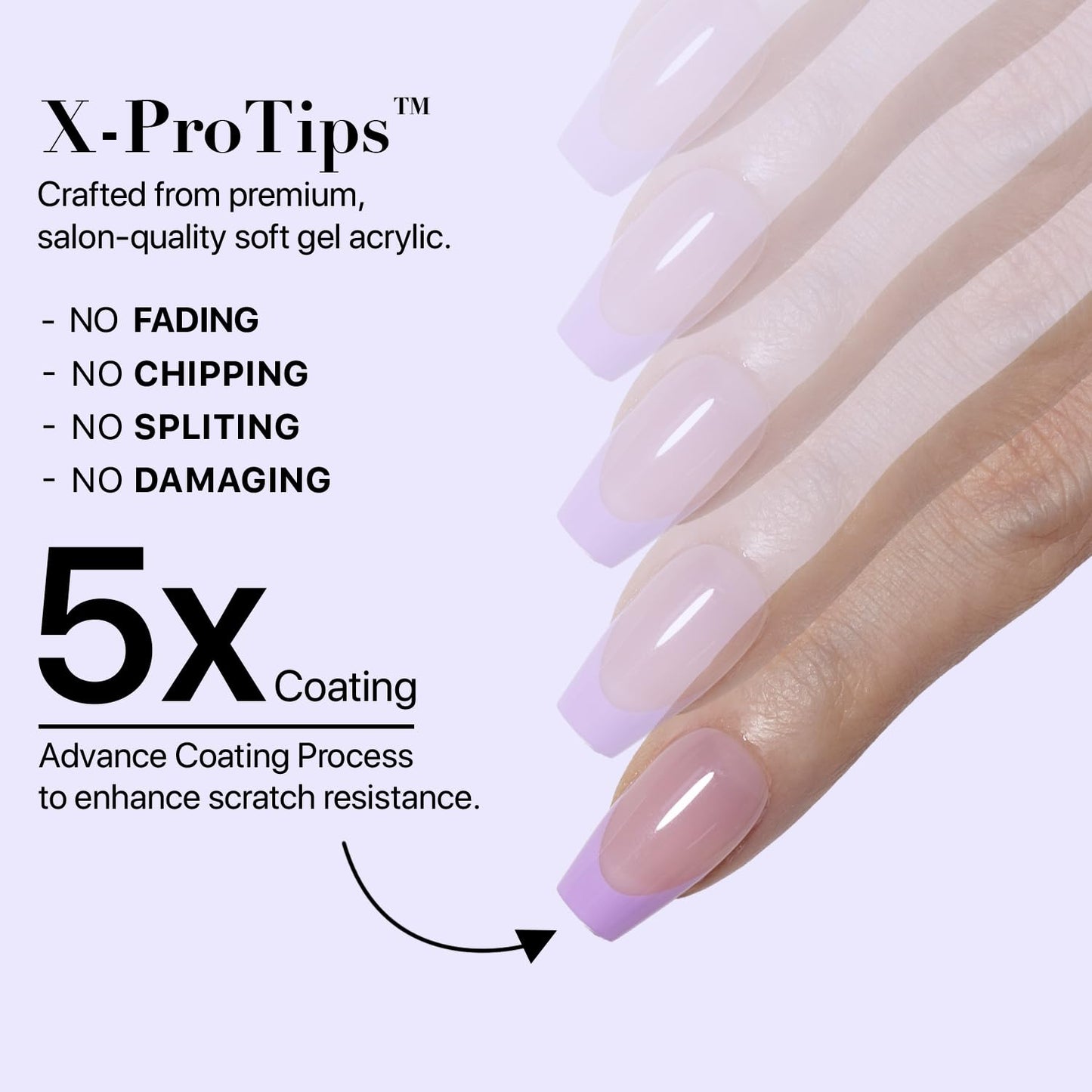 SXC Cosmetics French Tip Press On Nails – Purple Series, Short Coffin, X-Pro Tips Starter Kit | 160PCS, 16 Sizes, 5 Styles, Beginner-Friendly