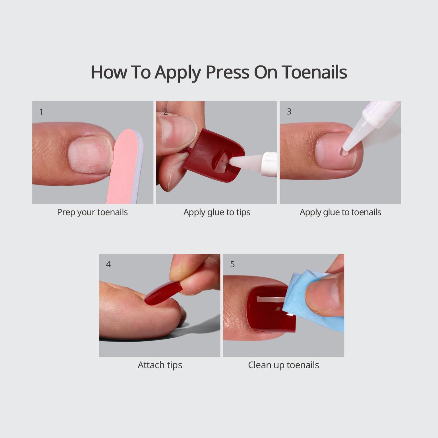 BTArtbox Press On Toenails Short - Blueberry Rain, Easy-to-Apply 3D Yellow French Tip Square Toe Nail Press Ons with Glue and Adhesive Tabs in 15 Sizes - 30 Toenails All-in-One Kit