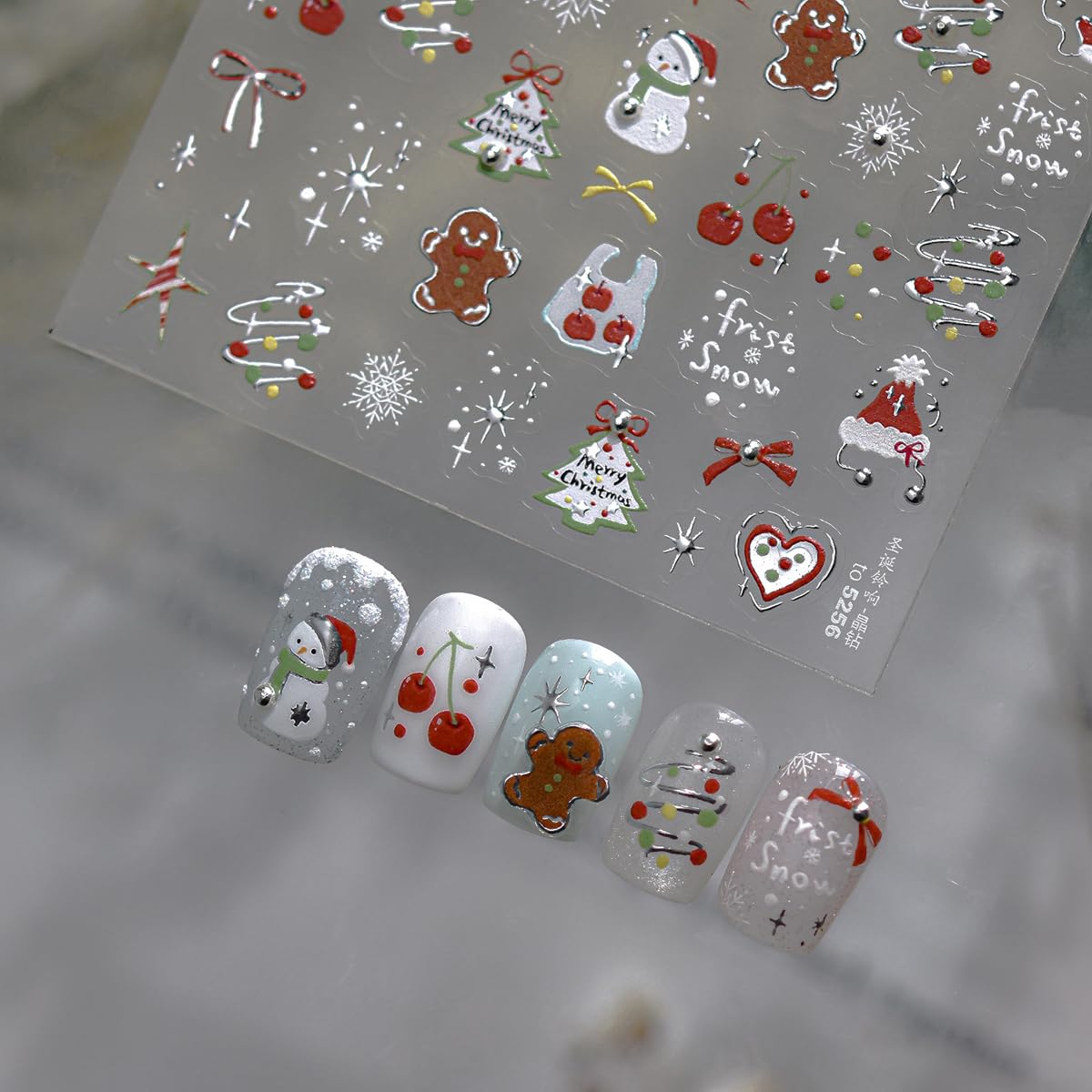 Christmas Nail Stickers for Nail Art Santa Hat Gloves Snowman Snowflake Gingerbread Cherry Bow Nail Decals Xmas Stickers for Nails Design 3D Self Adhesive Nail Art Decorations for Women Girls 1 Sheet