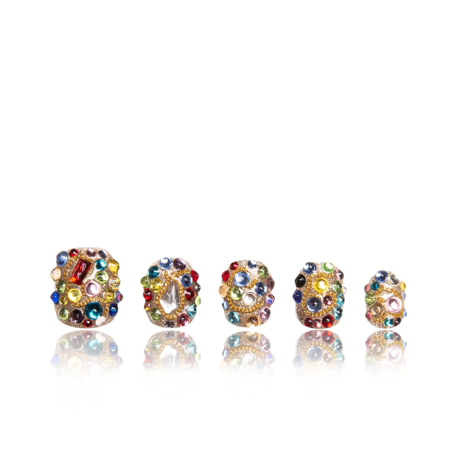 LOVFUL Press on Nails Rainbow Luxe | Handmade with Full Covered Crystals | Reusable Full Cover Nails | Square Short 0.8 in | K21(YH482)-L