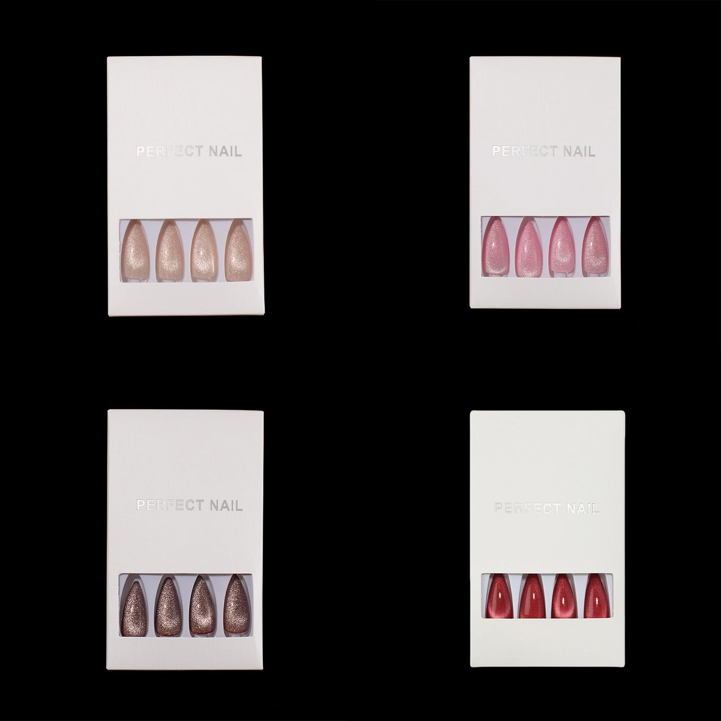 4Pack Handmade Press on Nails, Long Stiletto Fake Nails with Velvet & Gradient Designs, 4 Color Press on Nails, Full Cover Glossy Acrylic Nails, Reusable Stick on Nails for Women Girls, 96 Pieces