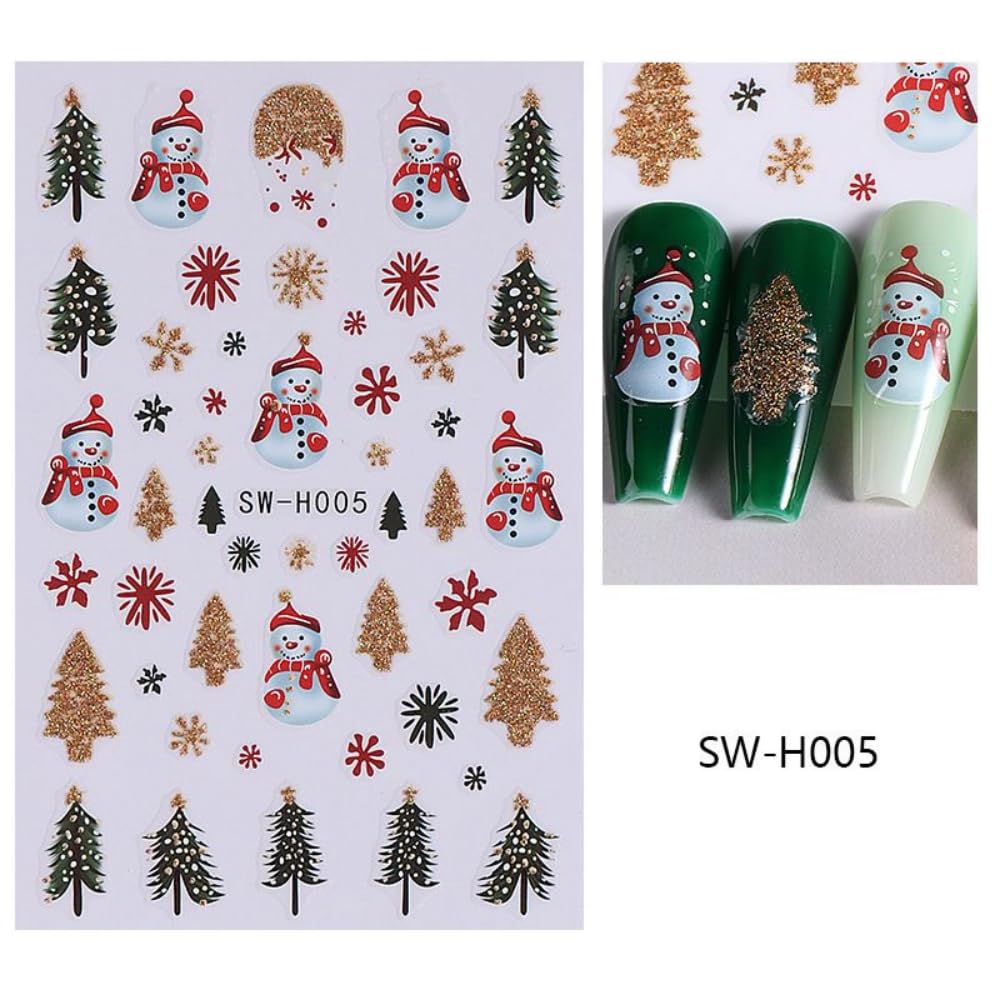 Christmas Nail Stickers Gold Clock Nail Art Stickers Self Adhesive Elk Snowflake Nail Decals Winter Xmas Bow Gingerbread Man Nail Art Supplies Christmas Tree Nail Design for Women 6 Sheets